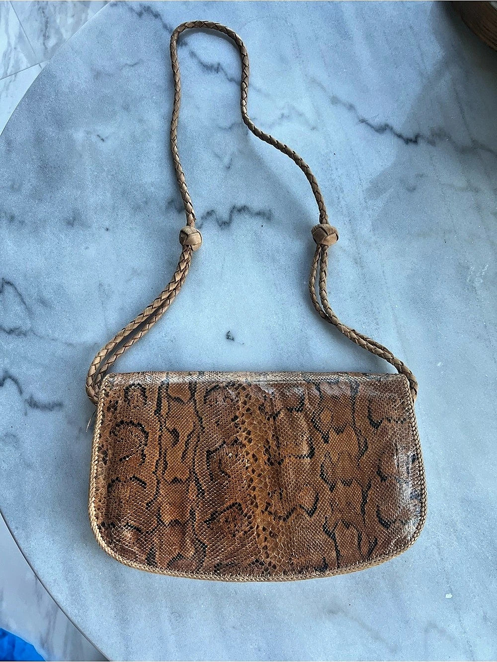 Brown Snake skin Clutch purse w strap.